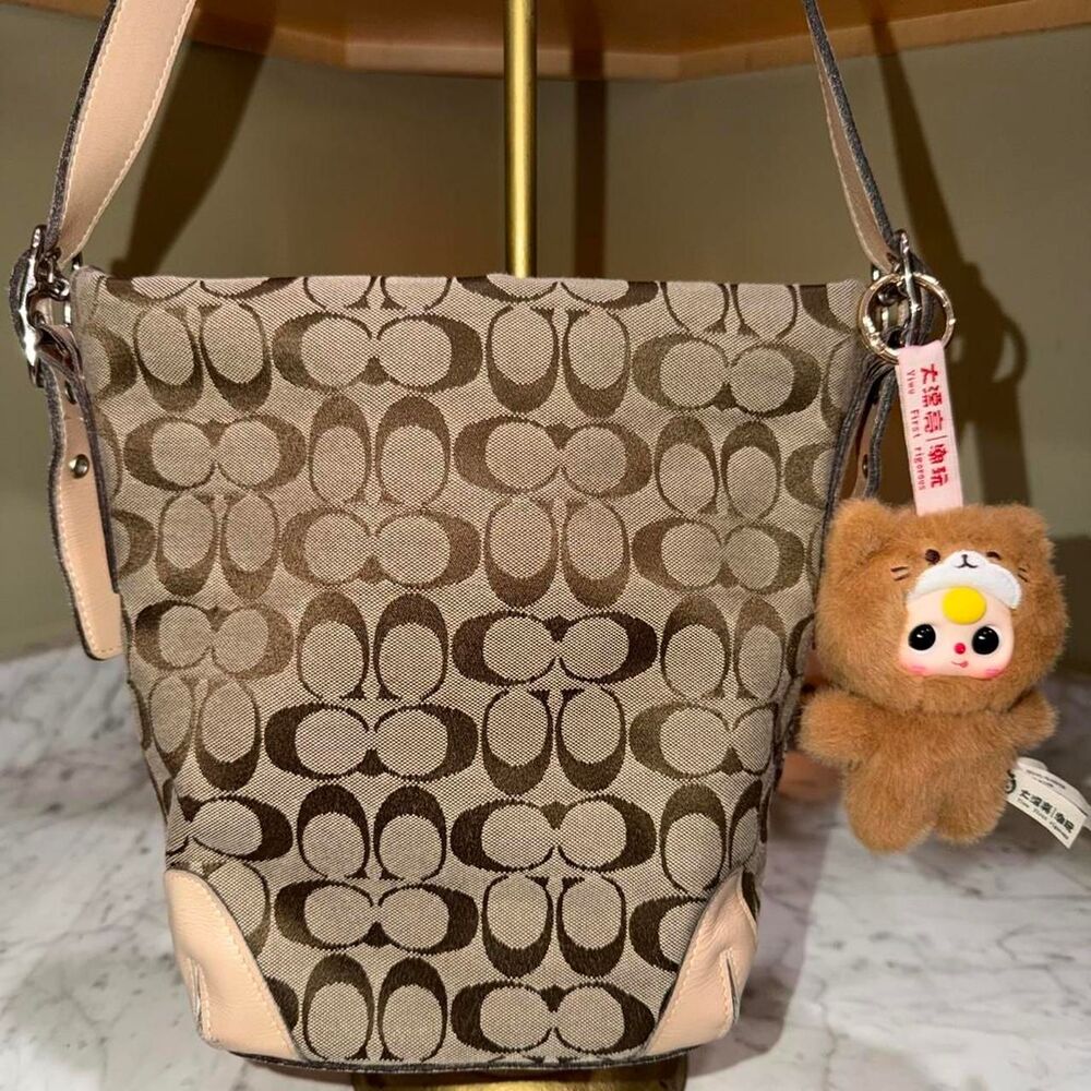Vintage Coach Signature C jacquard canvas bucket shoulder bag